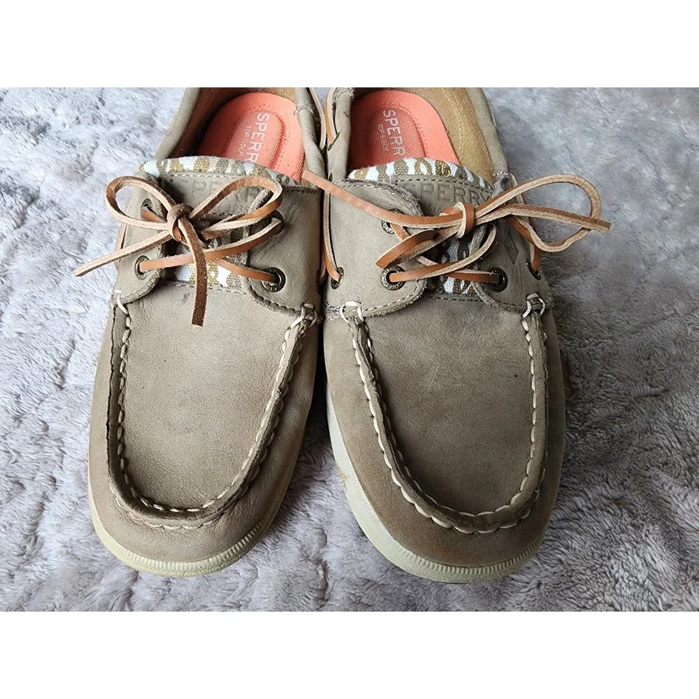 Sperry Top-Sider Angelfish Taupe Gold Boat Shoes Loafers Womens 6
